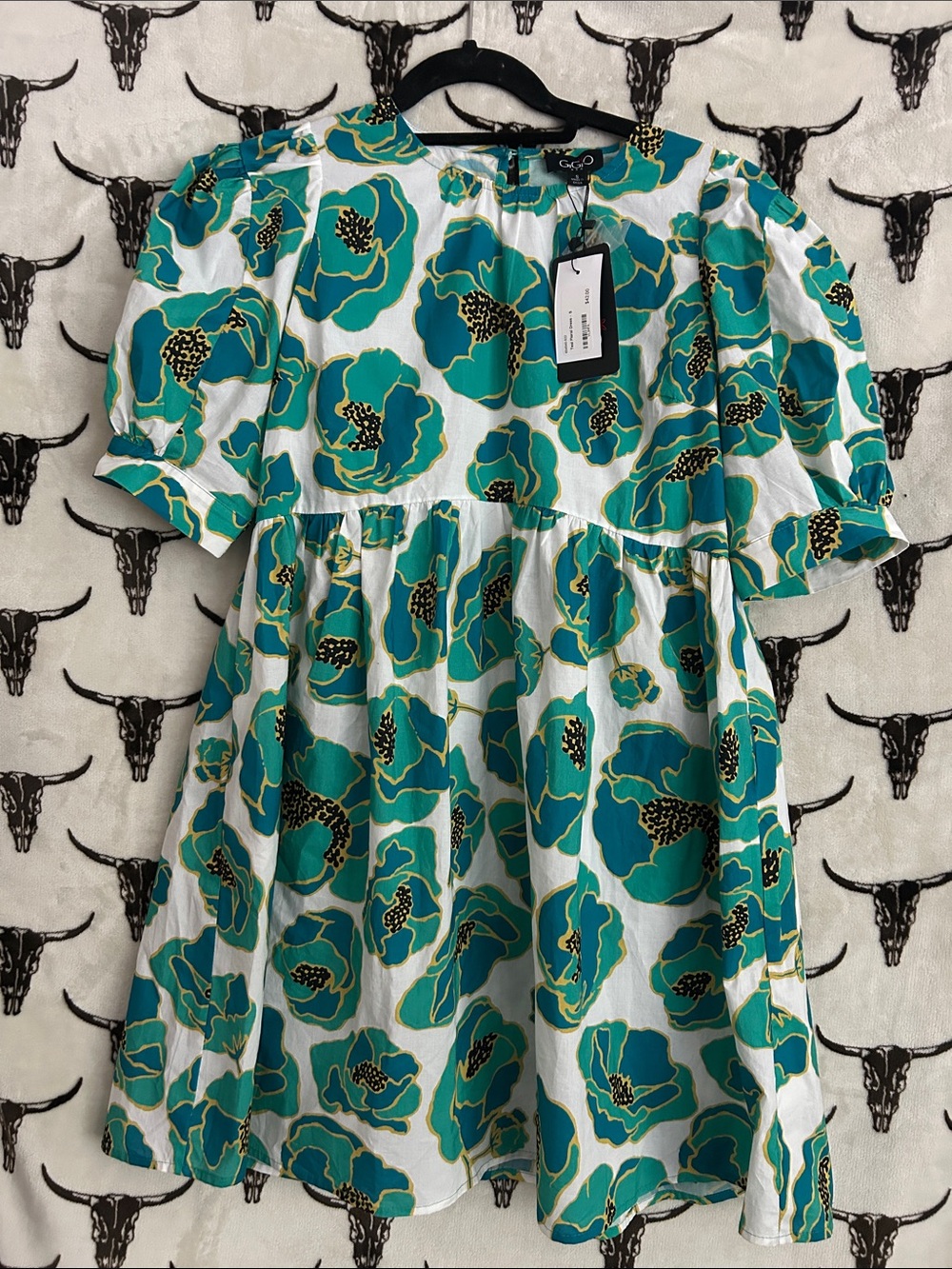 NWT GIGIO Teal Poppy Floral Cotton Babydoll Dress Size S